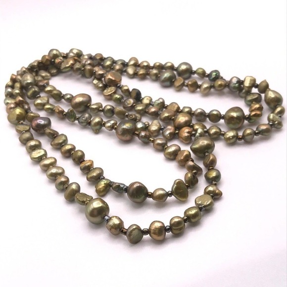 Green Yellow Multicolor Dyed Genuine Pearl Long Strand Necklace 48" - Picture 7 of 9